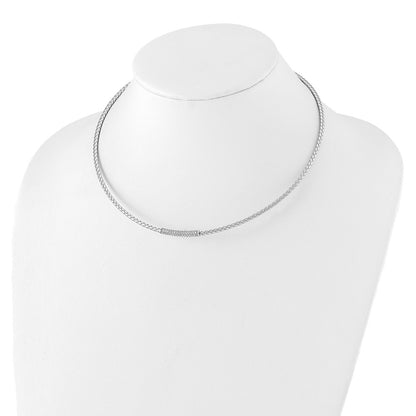 Sterling Silver Rhodium Plated Cz Woven With 2In. Ext Necklace