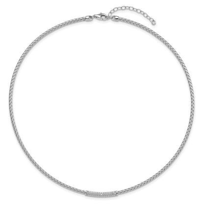 Sterling Silver Rhodium Plated Cz Woven With 2In. Ext Necklace
