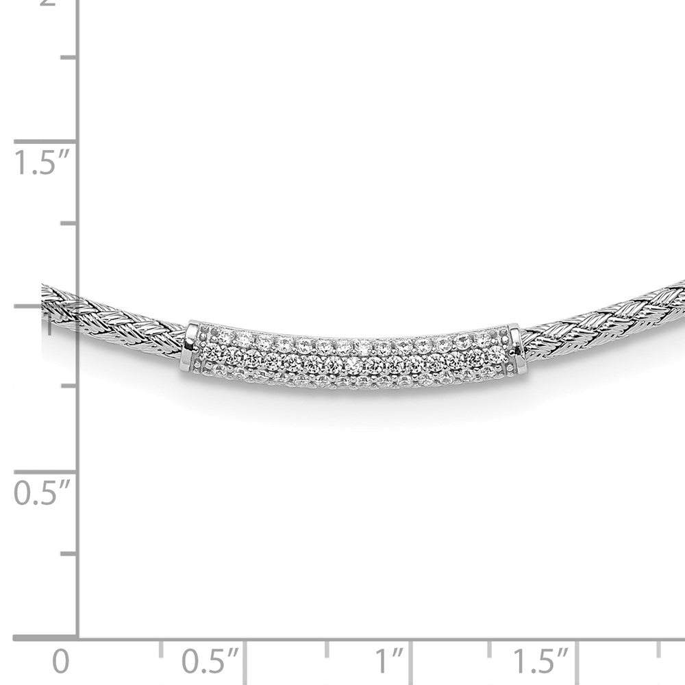 Sterling Silver Rhodium Plated Cz Woven With 2In. Ext Necklace