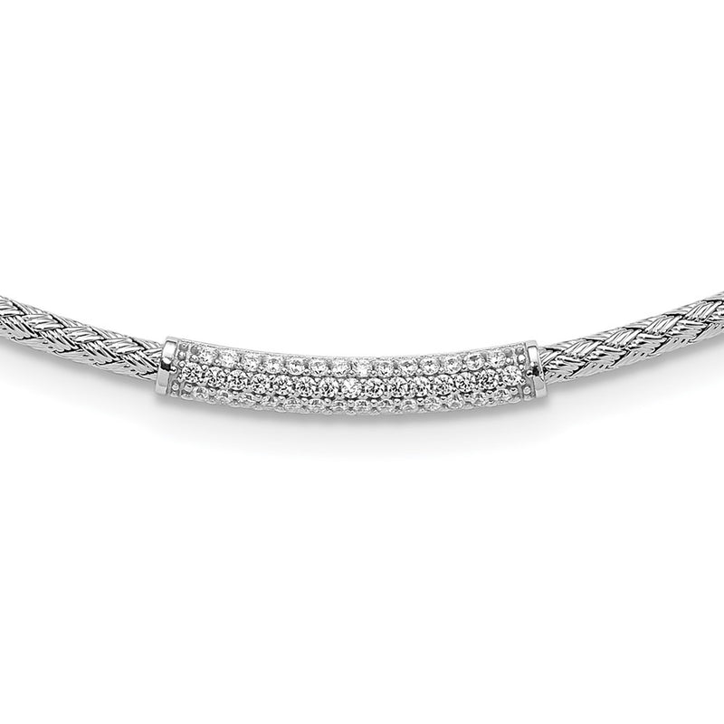 Sterling Silver Rhodium Plated Cz Woven With 2In. Ext Necklace
