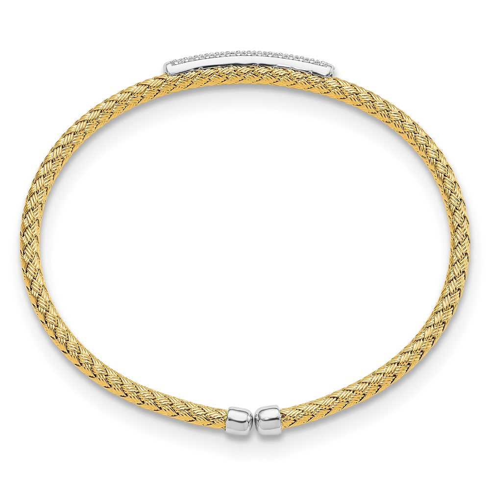 Sterling Silver Rh Plated/Gold Plated Cz Flexible Cuff Bangle