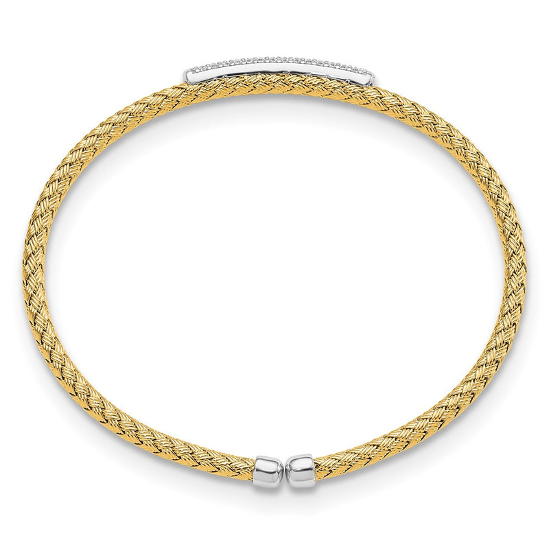 Sterling Silver Rh Plated/Gold Plated Cz Flexible Cuff Bangle