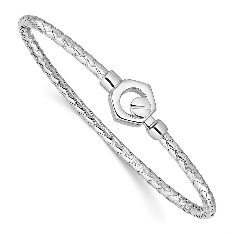 Sterling Silver Rhodium Plated Polished Braid Hook Bangle