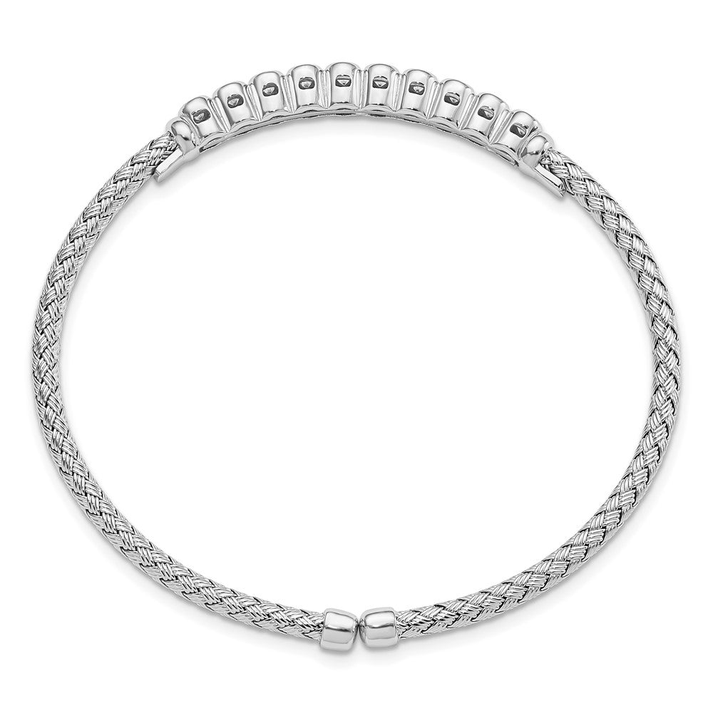 Sterling Silver Rhodium Plated Cz Woven Flexible Cuff