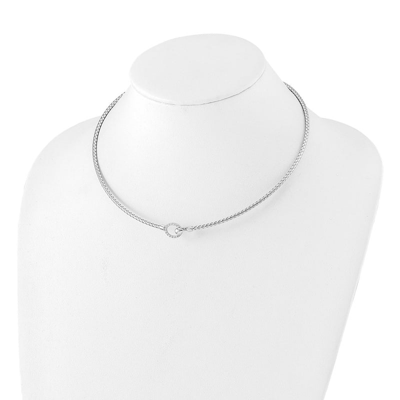 Sterling Silver Rh Plated Cz Polished Braid With 2In. Ext Necklace