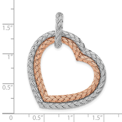 Sterling Silver Rh Plat And Rose Plated Woven Hearts Pendant