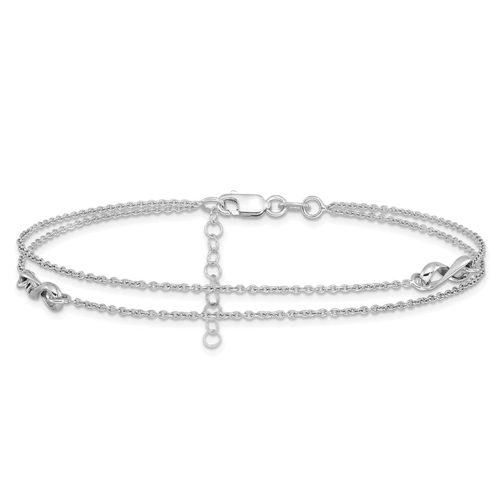 Sterling Silver Rhodium-Plated Infinity 9in. Plus 1in. Ext. Anklet
