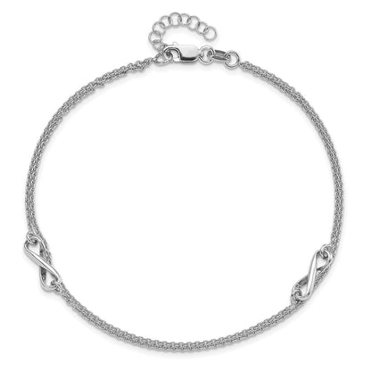 Sterling Silver Rhodium-Plated Infinity 9in. Plus 1in. Ext. Anklet