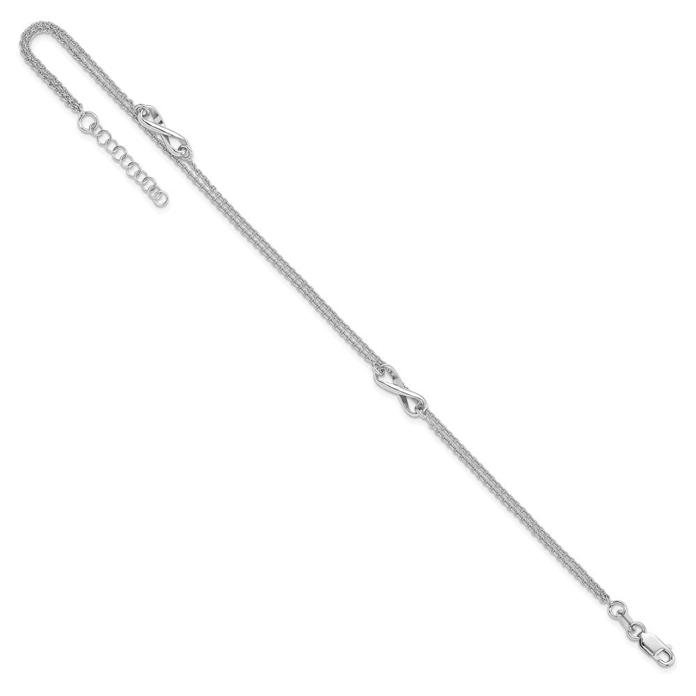 Sterling Silver Rhodium-Plated Infinity 9in. Plus 1in. Ext. Anklet
