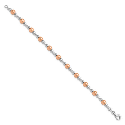 Sterling Silver Rhodium Plated / Rose Tone Beaded Bracelet