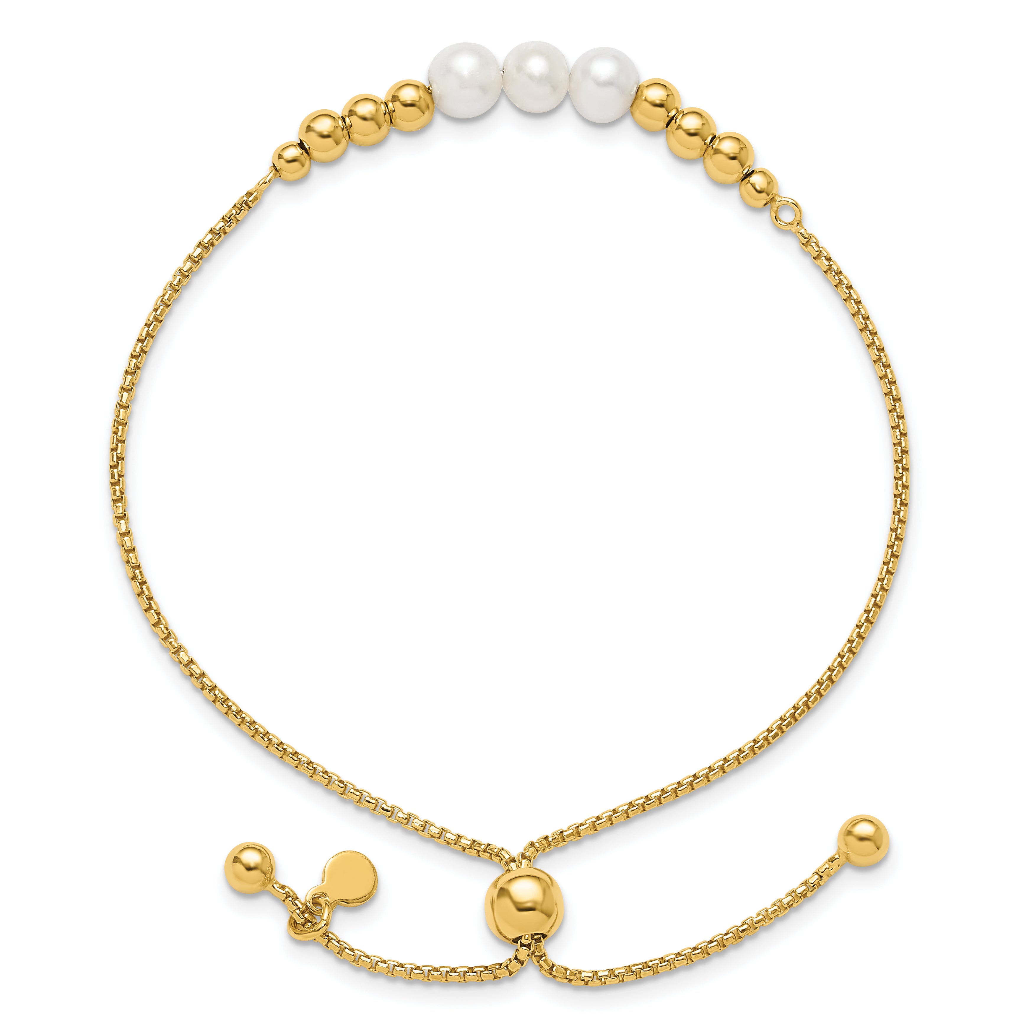 Gold Plated Sterling Silver Plt Polished Fwc Pearls Adjustable Bracelet