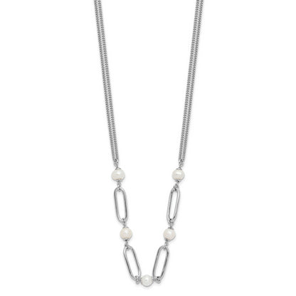 Sterling Silver Rh Plated Polished Fwc Pearls 2In Ext. Necklace