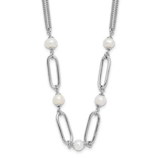 Sterling Silver Rh Plated Polished Fwc Pearls 2In Ext. Necklace