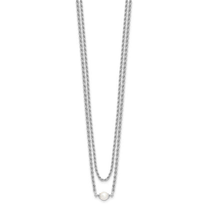Sterling Silver Rh Plt Polish 2 Strand Fwc Pearl 2In Ext Necklac