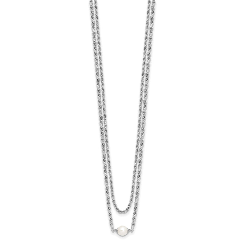 Sterling Silver Rh Plt Polish 2 Strand Fwc Pearl 2In Ext Necklac