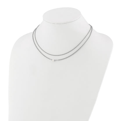 Sterling Silver Rh Plt Polish 2 Strand Fwc Pearl 2In Ext Necklac