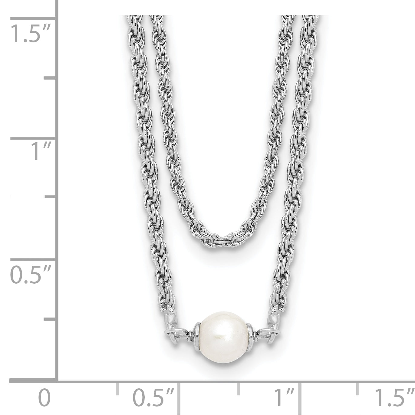 Sterling Silver Rh Plt Polish 2 Strand Fwc Pearl 2In Ext Necklac