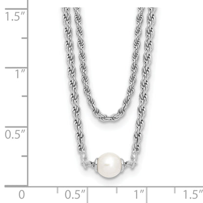 Sterling Silver Rh Plt Polish 2 Strand Fwc Pearl 2In Ext Necklac