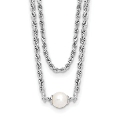 Sterling Silver Rh Plt Polish 2 Strand Fwc Pearl 2In Ext Necklac