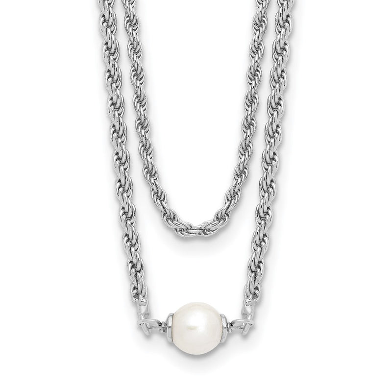 Sterling Silver Rh Plt Polish 2 Strand Fwc Pearl 2In Ext Necklac