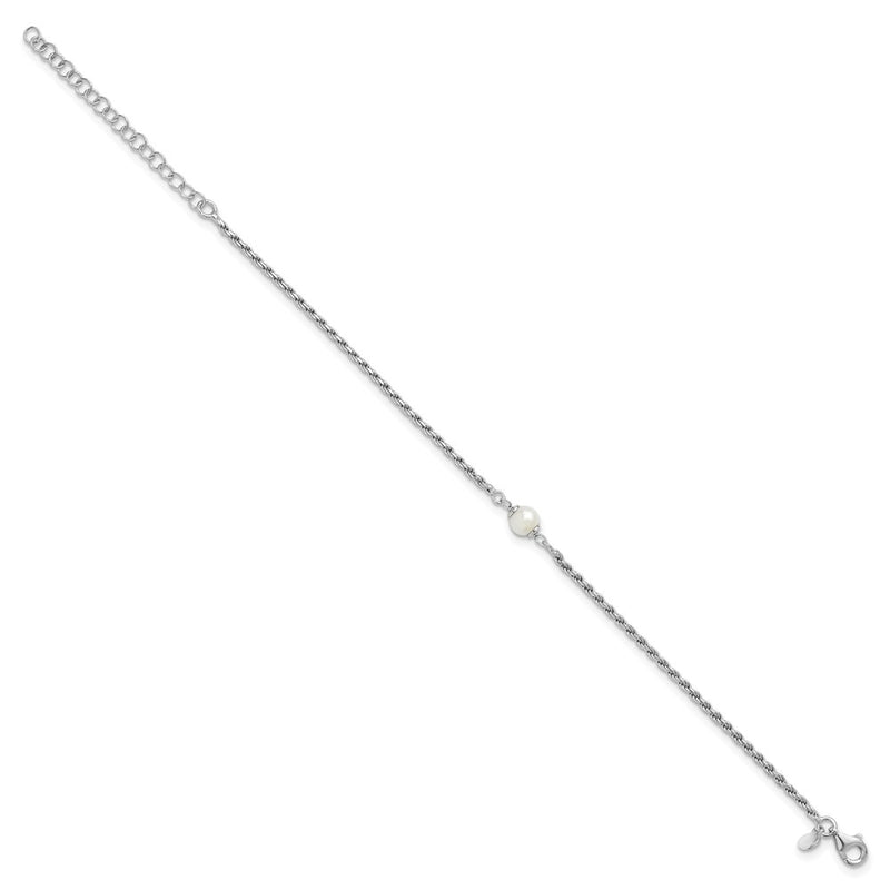 Sterling Silver Rh Plt Polished Fwc Pearl With 2In Ext. Bracelet