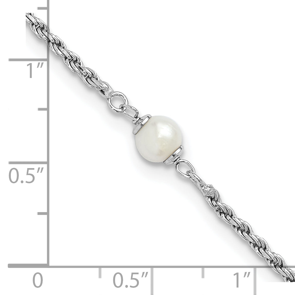 Sterling Silver Rh Plt Polished Fwc Pearl With 2In Ext. Bracelet