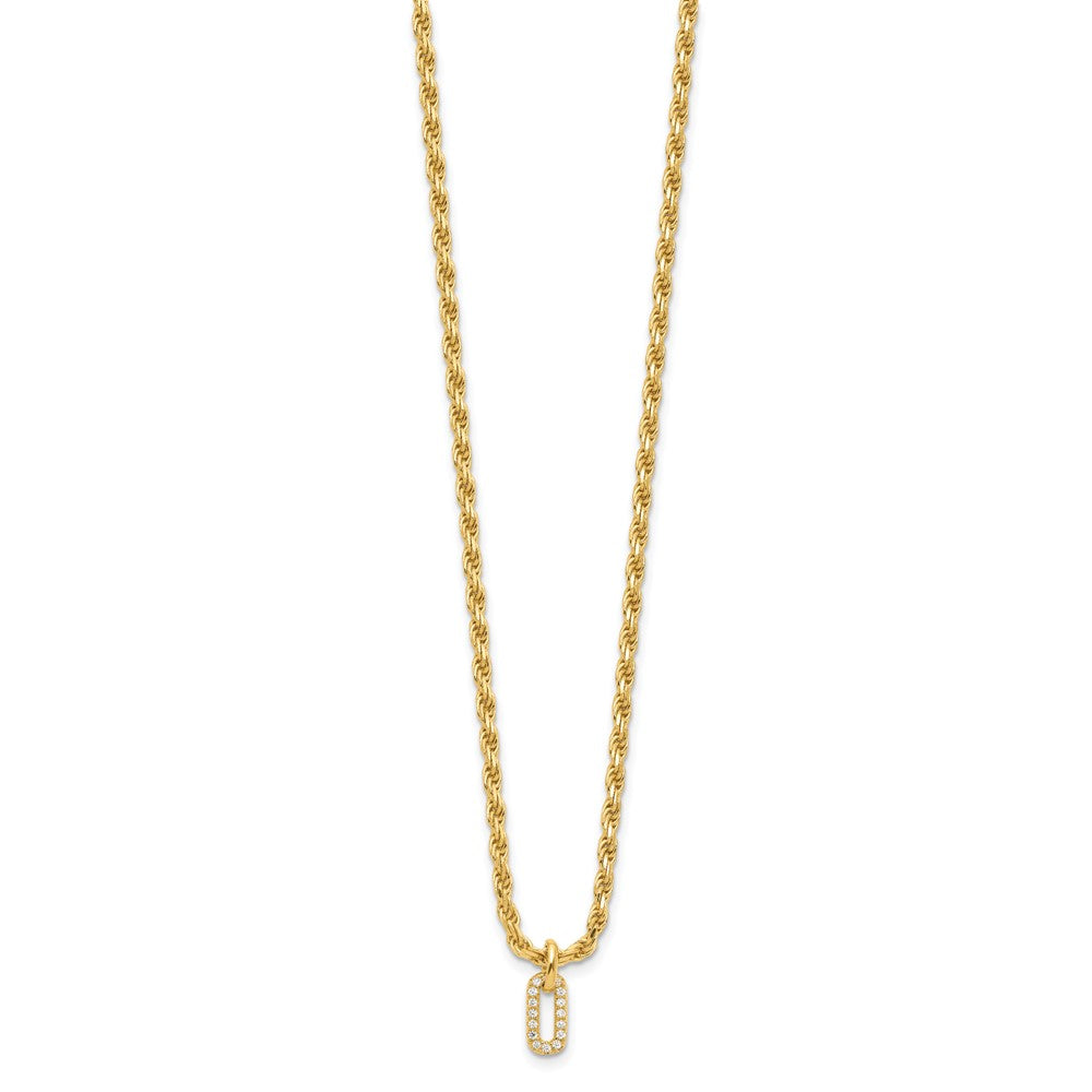 Gold Plated Sterling Silver Plt Polished Cz Pendant 1.5In Ext. Necklace