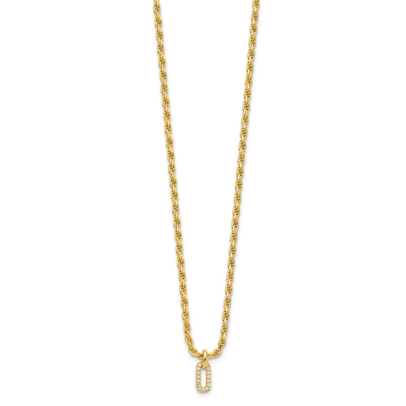 Gold Plated Sterling Silver Plt Polished Cz Pendant 1.5In Ext. Necklace
