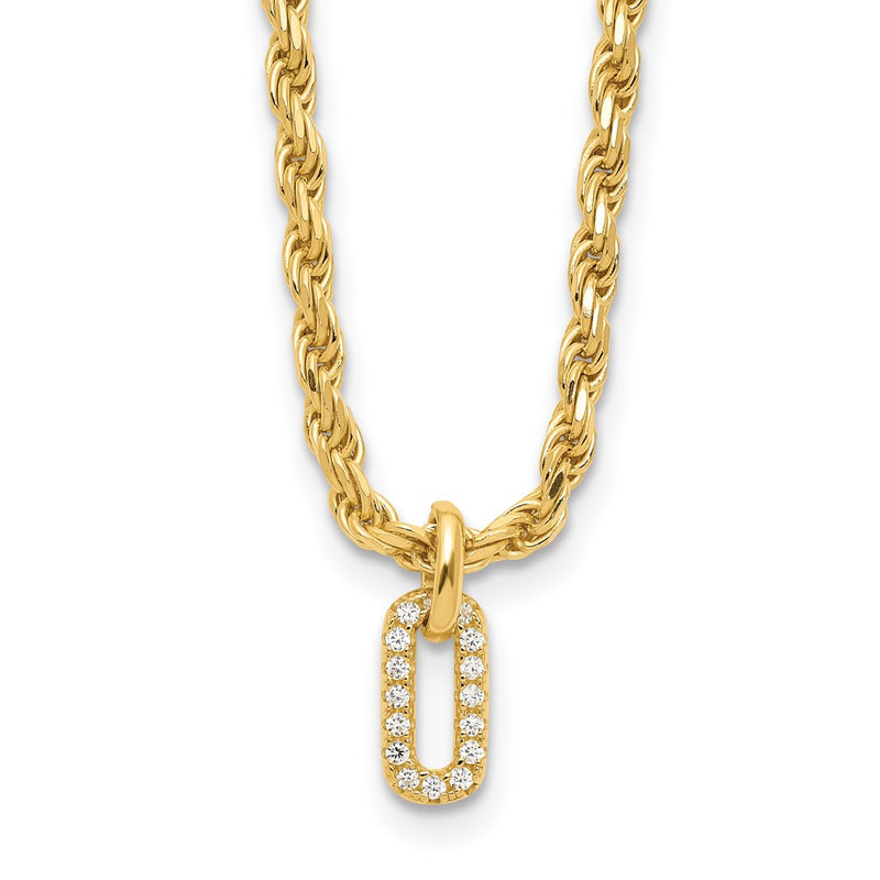 Gold Plated Sterling Silver Plt Polished Cz Pendant 1.5In Ext. Necklace