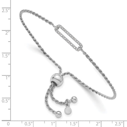 Sterling Silver Rh Plated Polished Cz Adjustable Bracelet