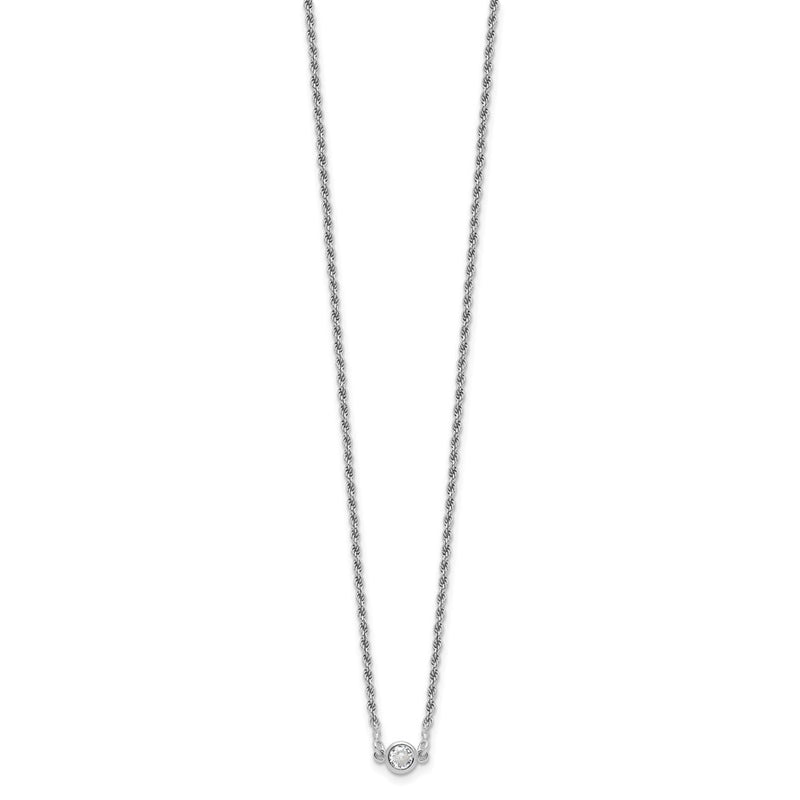 Sterling Silver Rh Plated Polished Cz With 1.5In Ext. Necklace