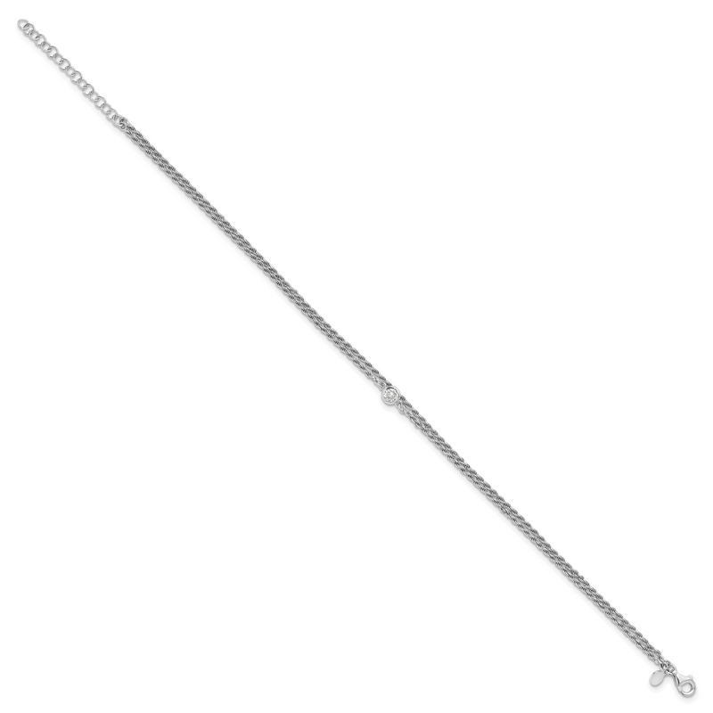 Sterling Silver Rh Plated Polished Cz 2 Strand 9 In Plus 1.5In Ext