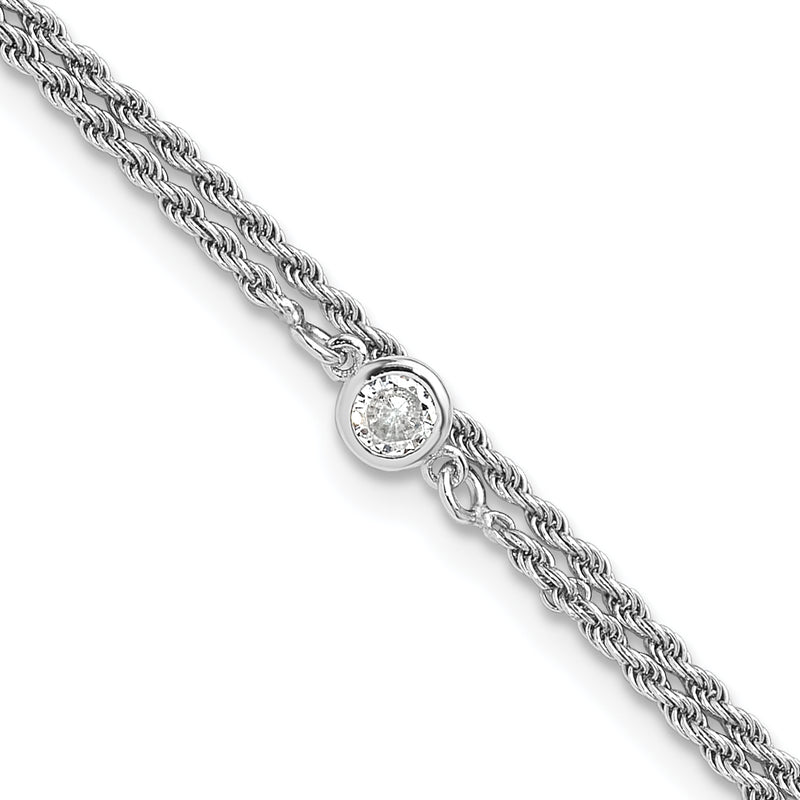 Sterling Silver Rh Plated Polished Cz 2 Strand 9 In Plus 1.5In Ext