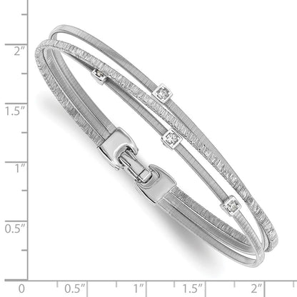 Sterling Silver Rhodium Plated Cz Polished And Textured Bracelet