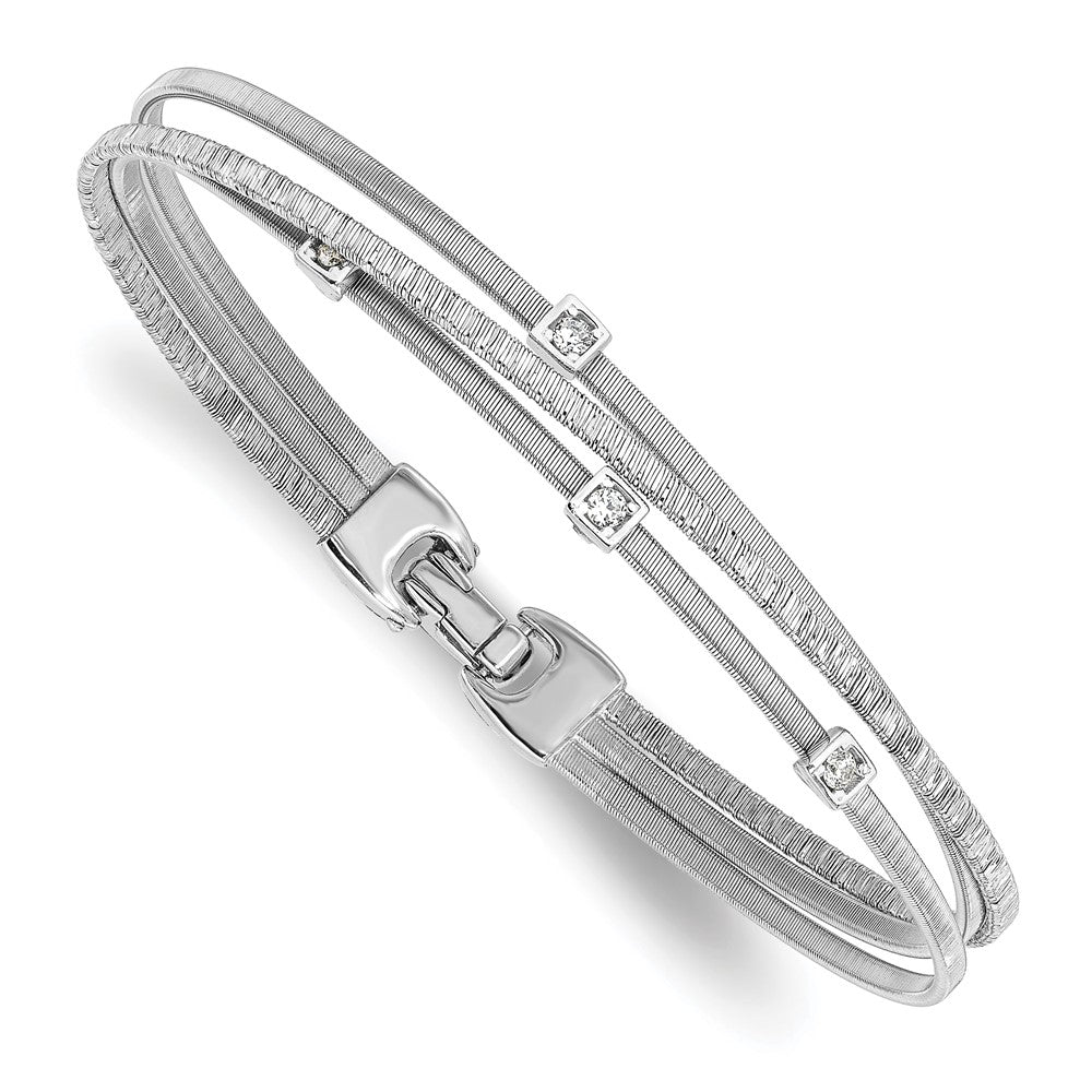 Sterling Silver Rhodium Plated Cz Polished And Textured Bracelet