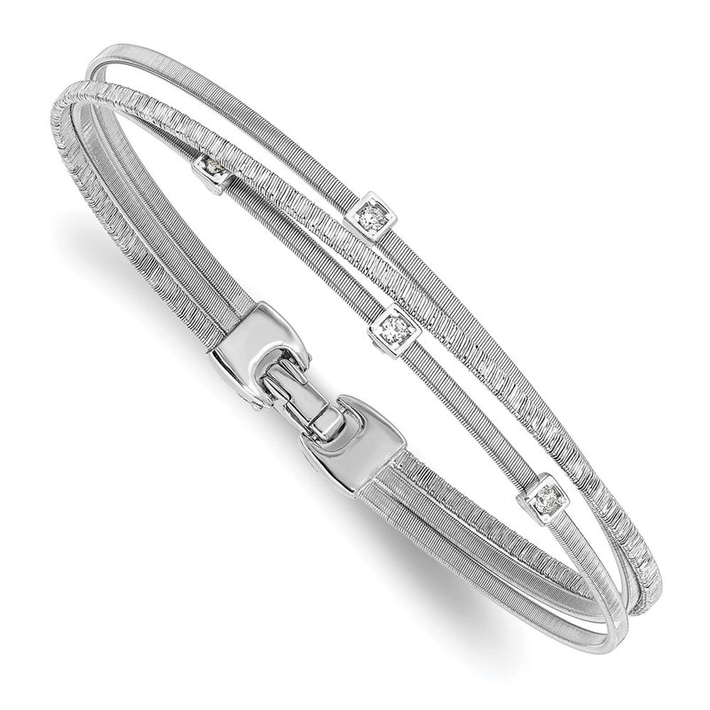 Sterling Silver Rhodium Plated Cz Polished And Textured Bracelet