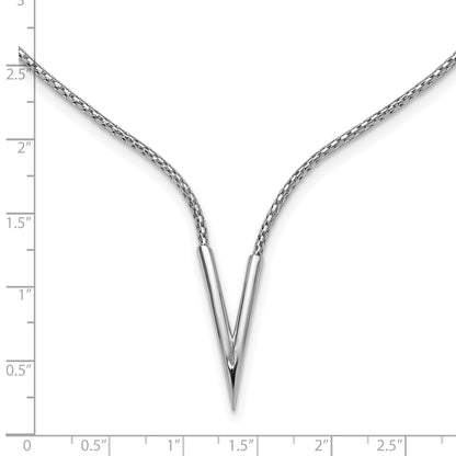 Sterling Silver Rh Plated Polished V With 2In Ext. Necklace