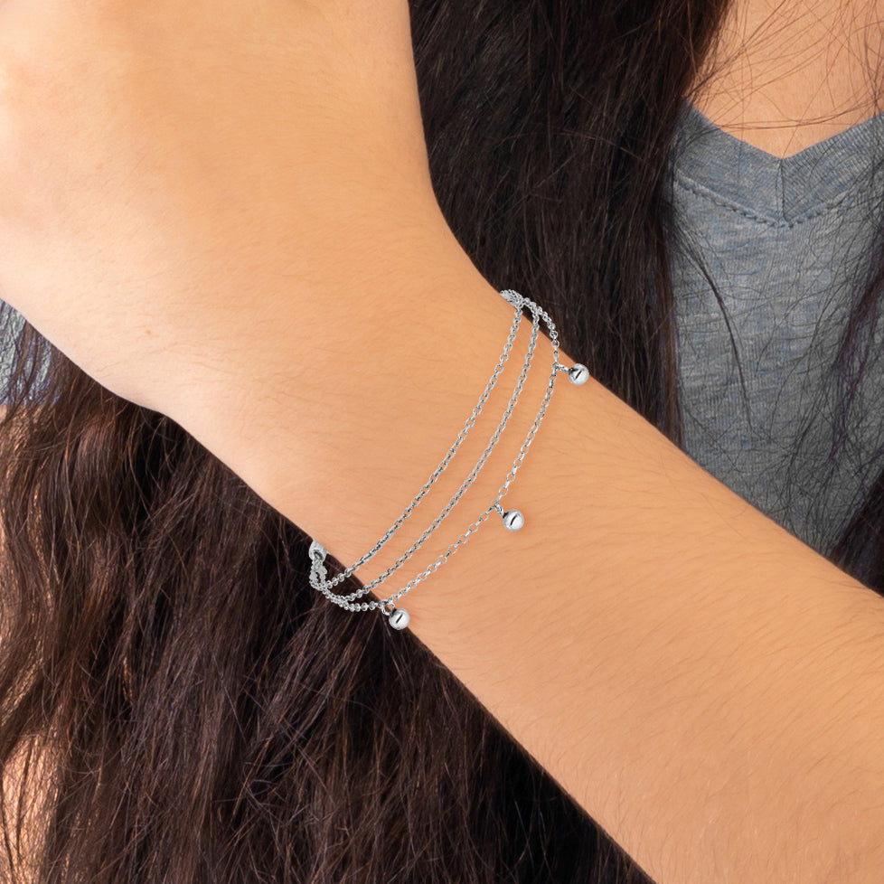 Sterling Silver Rh Plated Heart 3 Strand W/ 1In Ext. Bracelet