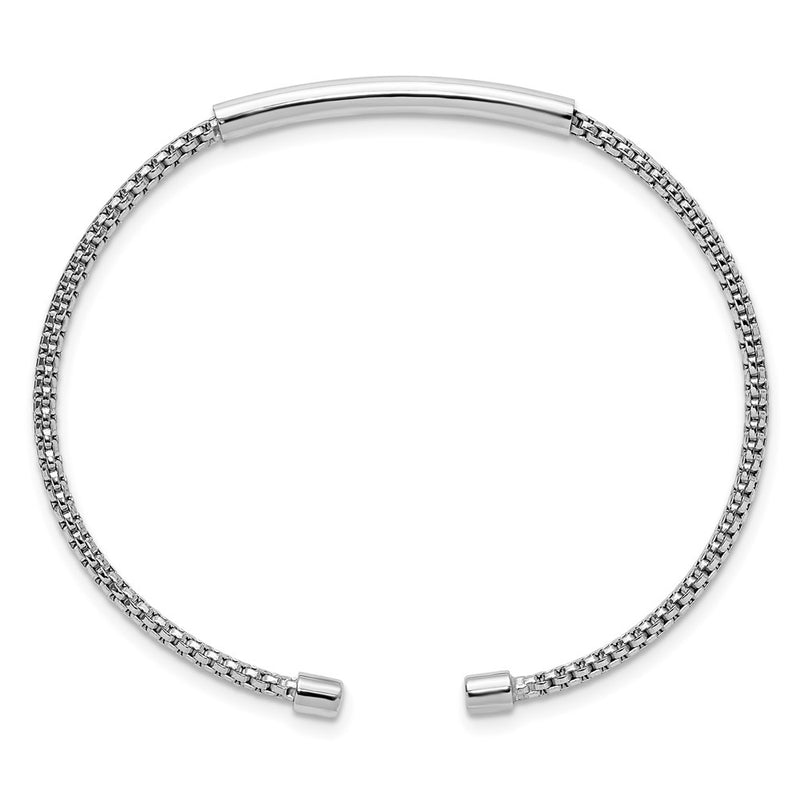 Sterling Silver Rhodium Plated Polished And Textured Cuff Bracelet