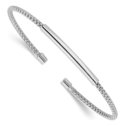 Sterling Silver Rhodium Plated Polished And Textured Cuff Bracelet