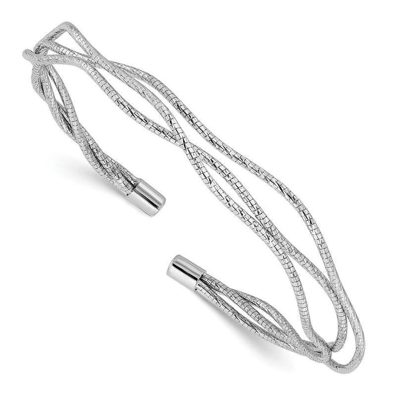 Sterling Silver Rh Plated Polished And Textured Wavy Cuff Bracelet