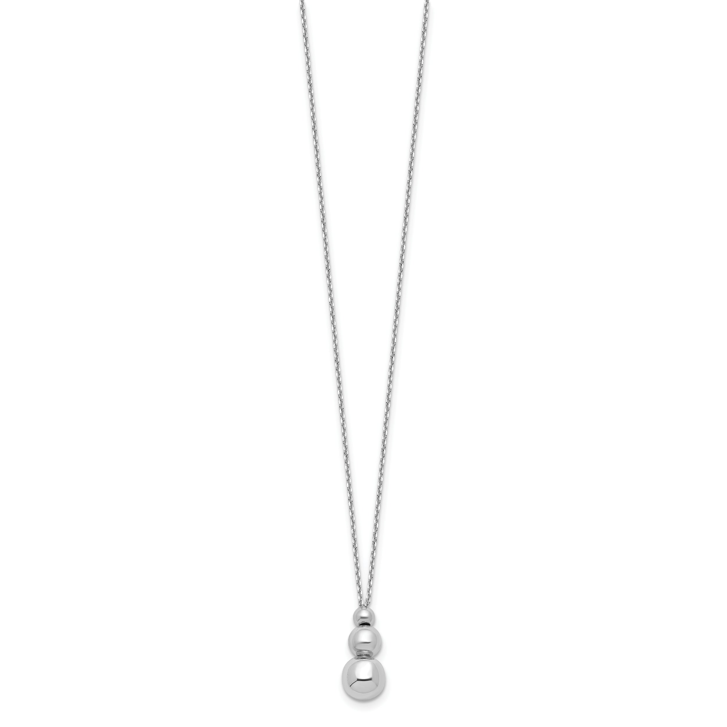 Sterling Silver Rh Plated Polished Beads With 1In Ext. Necklace