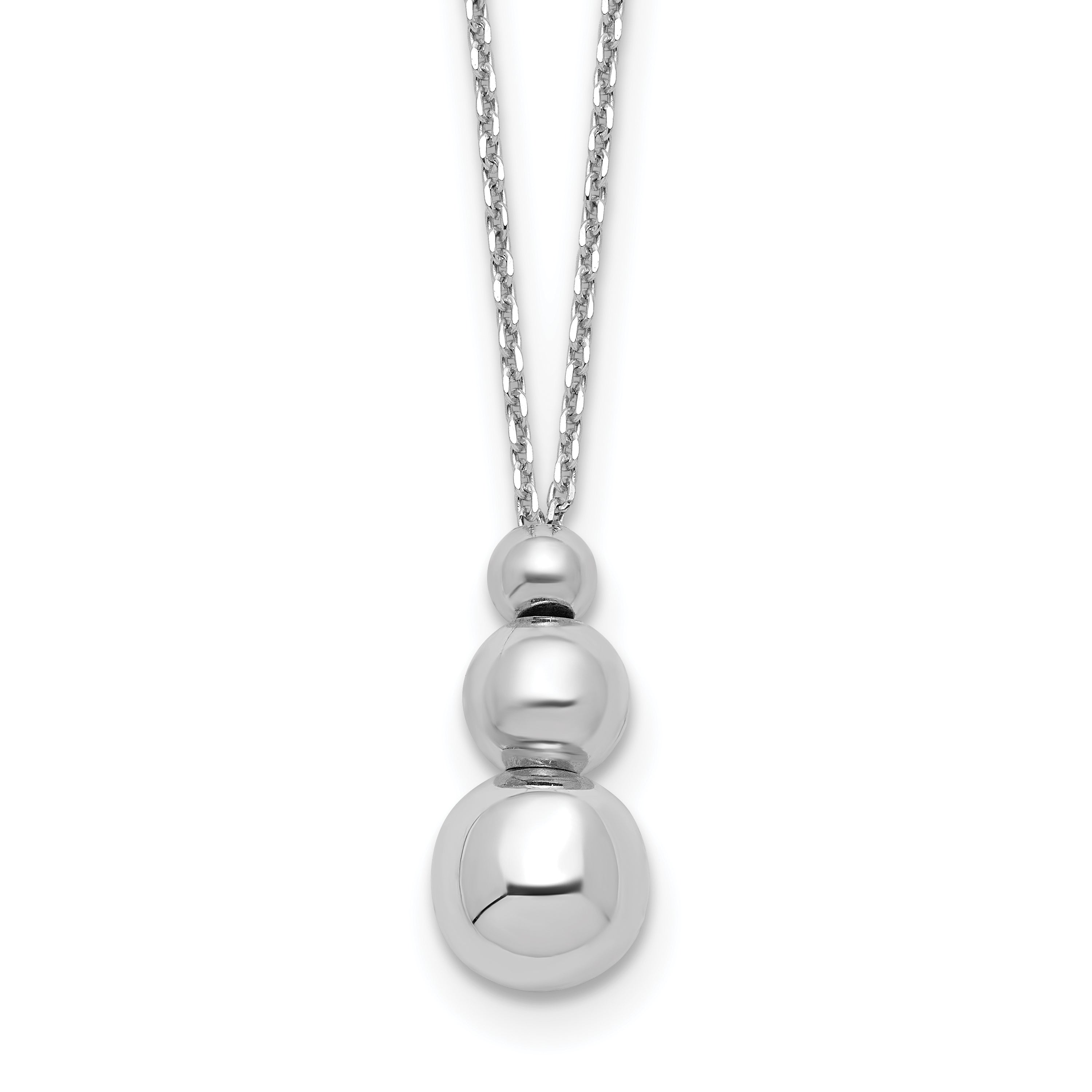 Sterling Silver Rh Plated Polished Beads With 1In Ext. Necklace