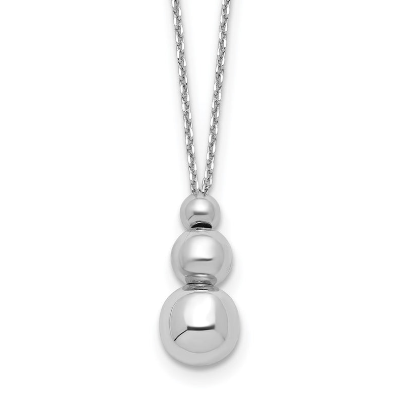 Sterling Silver Rh Plated Polished Beads With 1In Ext. Necklace