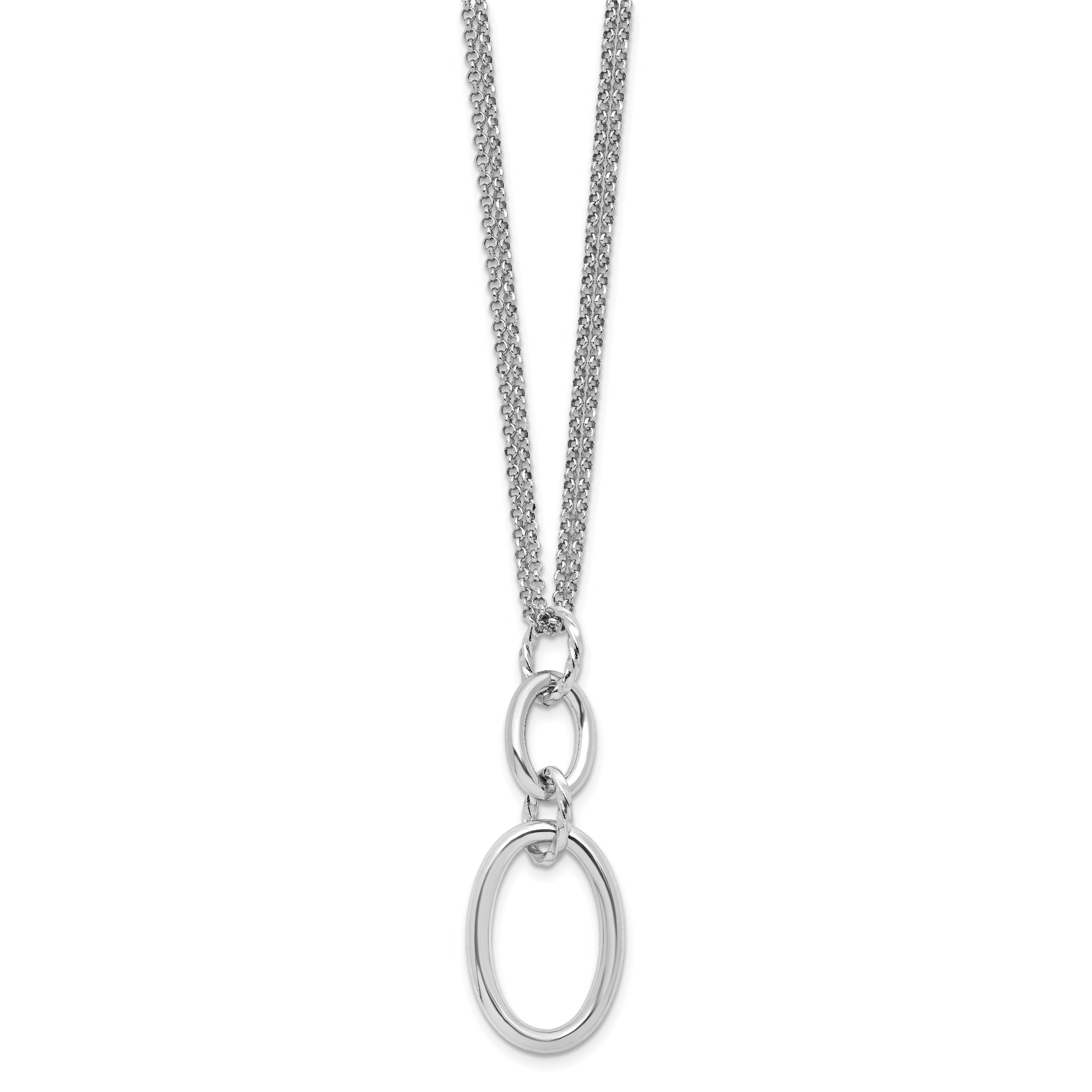 Sterling Silver Rh Plated 2 Strand Oval With 1.5In Ext. Necklace