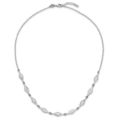 Sterling Silver Ss Rh Plated Polished And Scratch Finish With 1In Ext. Necklace