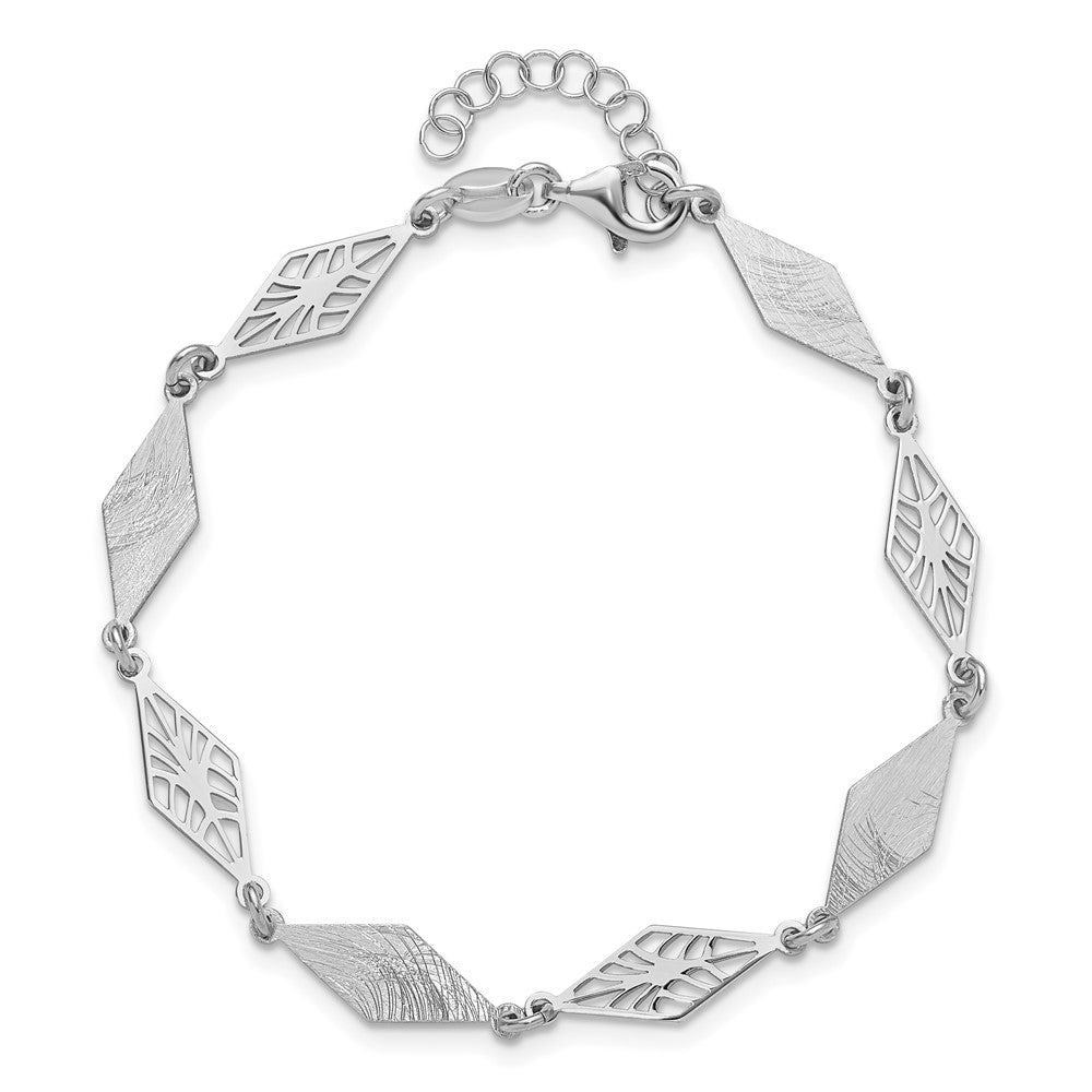 Sterling Silver Ss Rh Plated Polished And Scratch Finish With 1In Ext. Bracelet