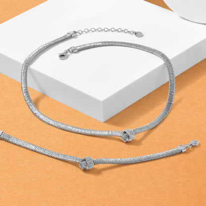 Sterling Silver Rhod Plat Texture Wrapped Knot 2In Ext. Necklace