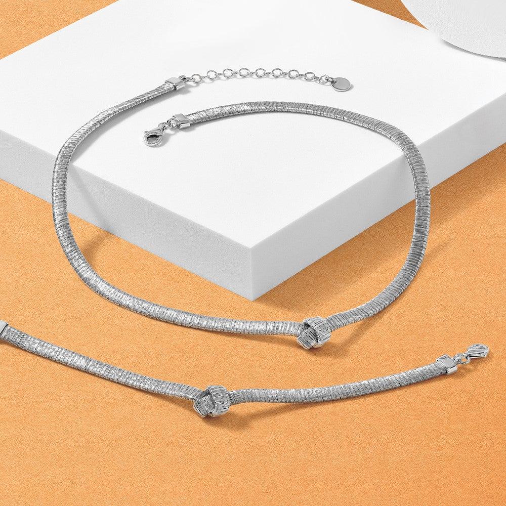 Sterling Silver Rh Plate Texture Wrapped Knot 1In Ext. Bracelet