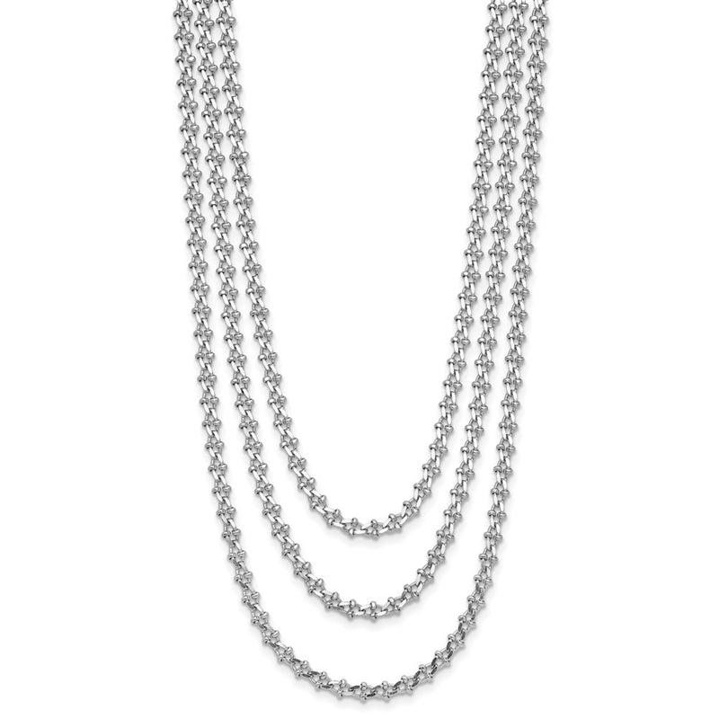 Sterling Silver Rh Plated Polished 3 Strand 1.5In Ext. Necklace
